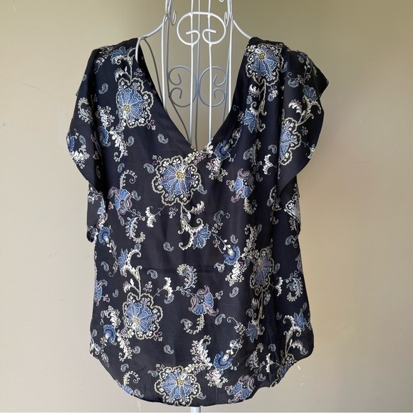 Rebecca Taylor flower print silk/viscose ruffle top - Picture 2 of 8